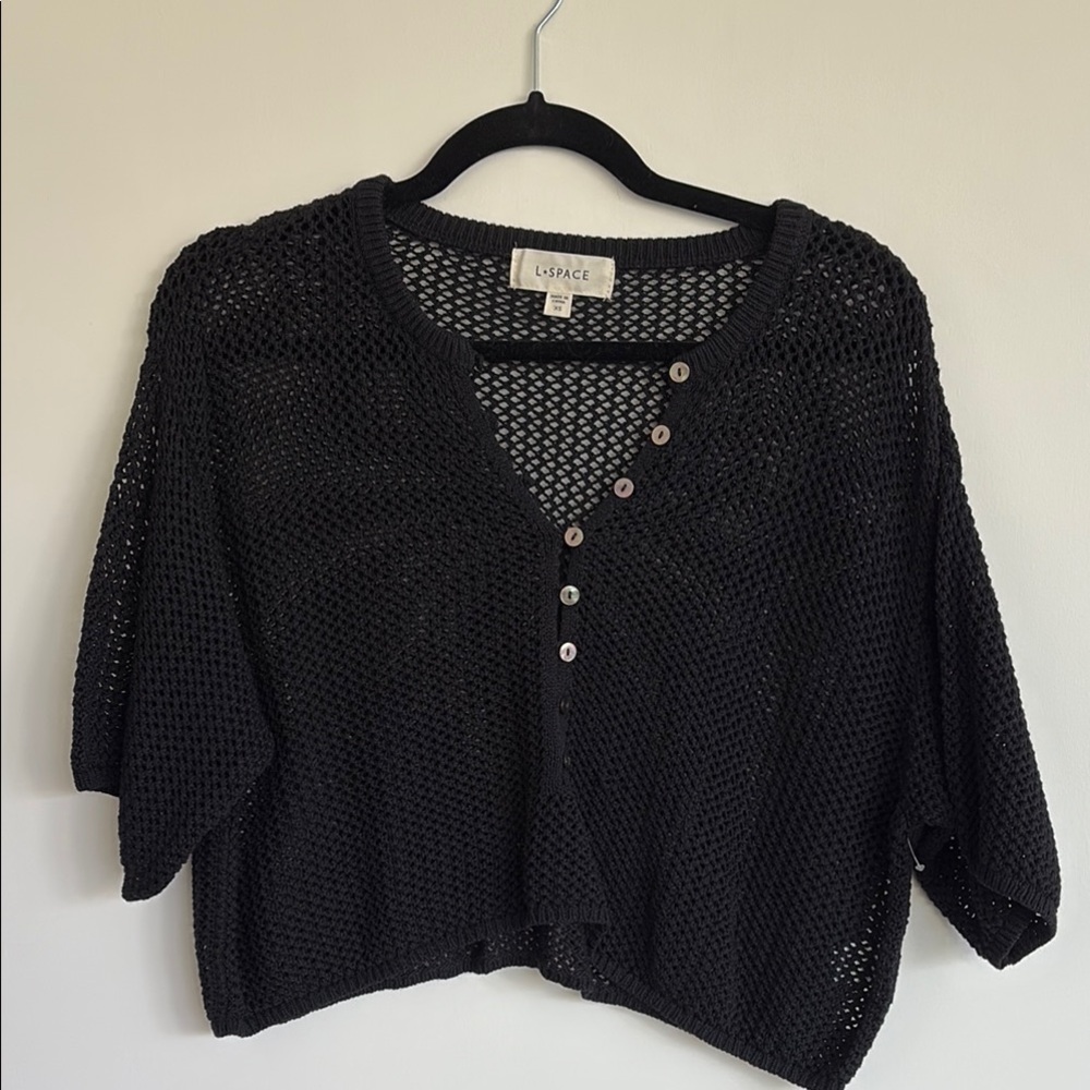 L Space Black Knit Button-Up Top NWOT